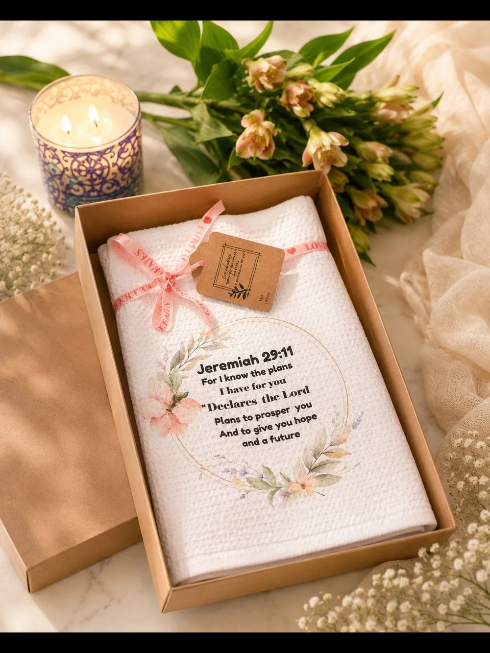Inspirational Pink Floral Kitchen Towels - Set of 2